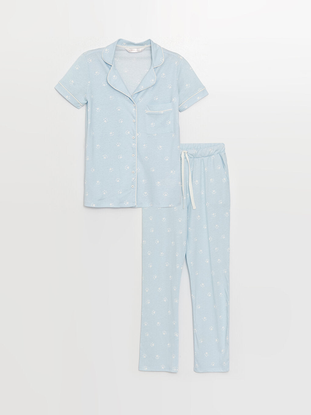 Shirt Collar Patterned Short Sleeve Women's Pajama Set