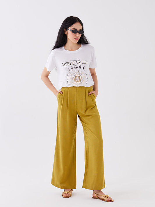 Comfortable Fit Plain Linen Blend Women's Trousers