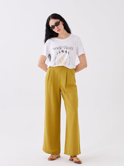 Comfortable Fit Plain Linen Blend Women's Trousers