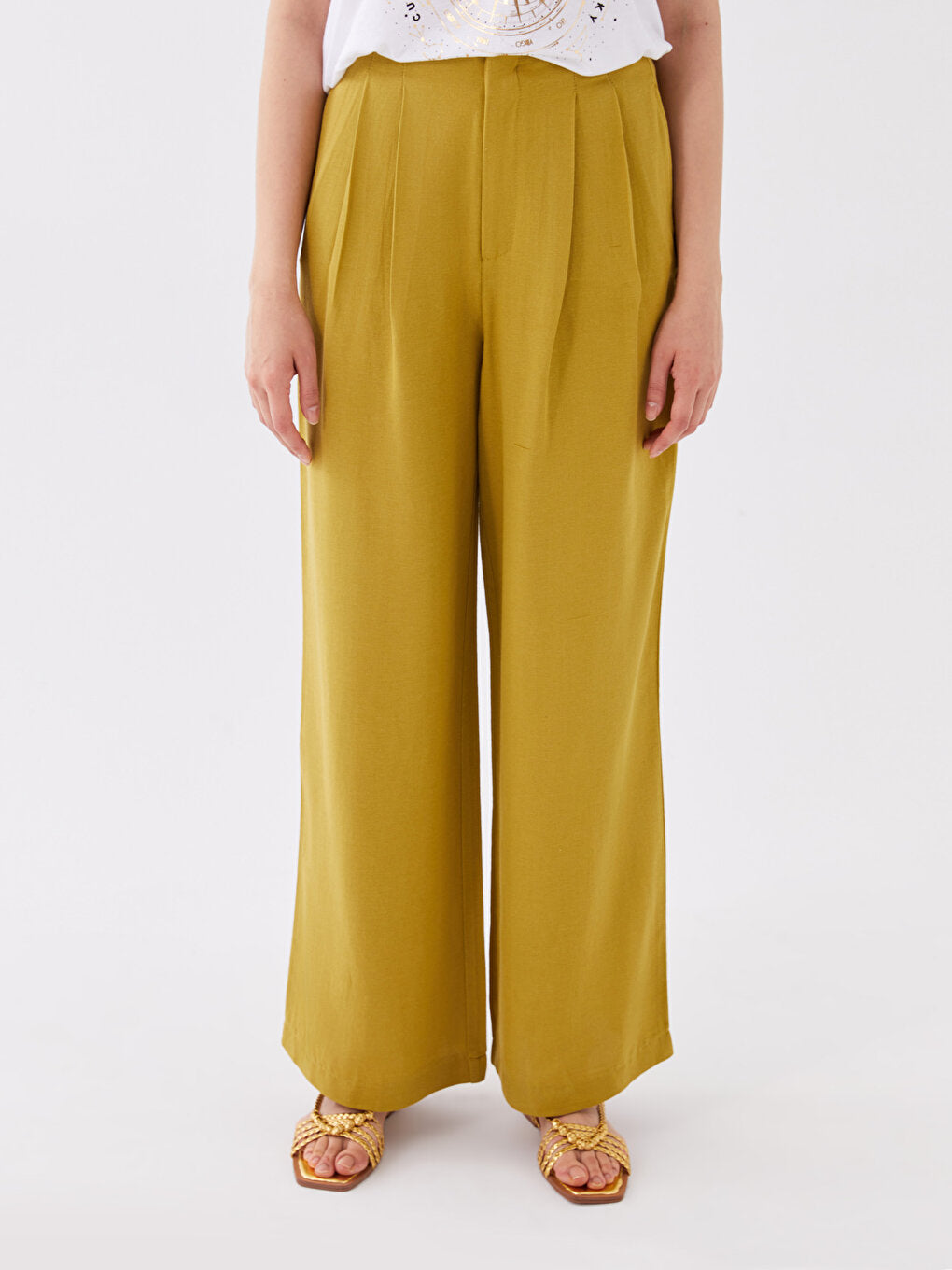 Comfortable Fit Plain Linen Blend Women's Trousers