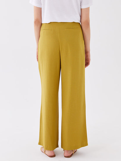 Comfortable Fit Plain Linen Blend Women's Trousers