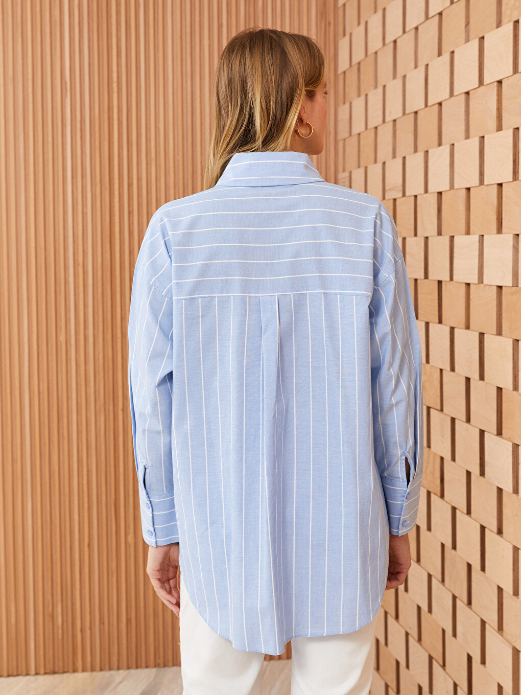 Striped Long Sleeve Oversize Poplin Women's Shirt Tunic