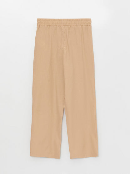 Comfortable Fit Seersucker Women's Trousers with Elastic Waist