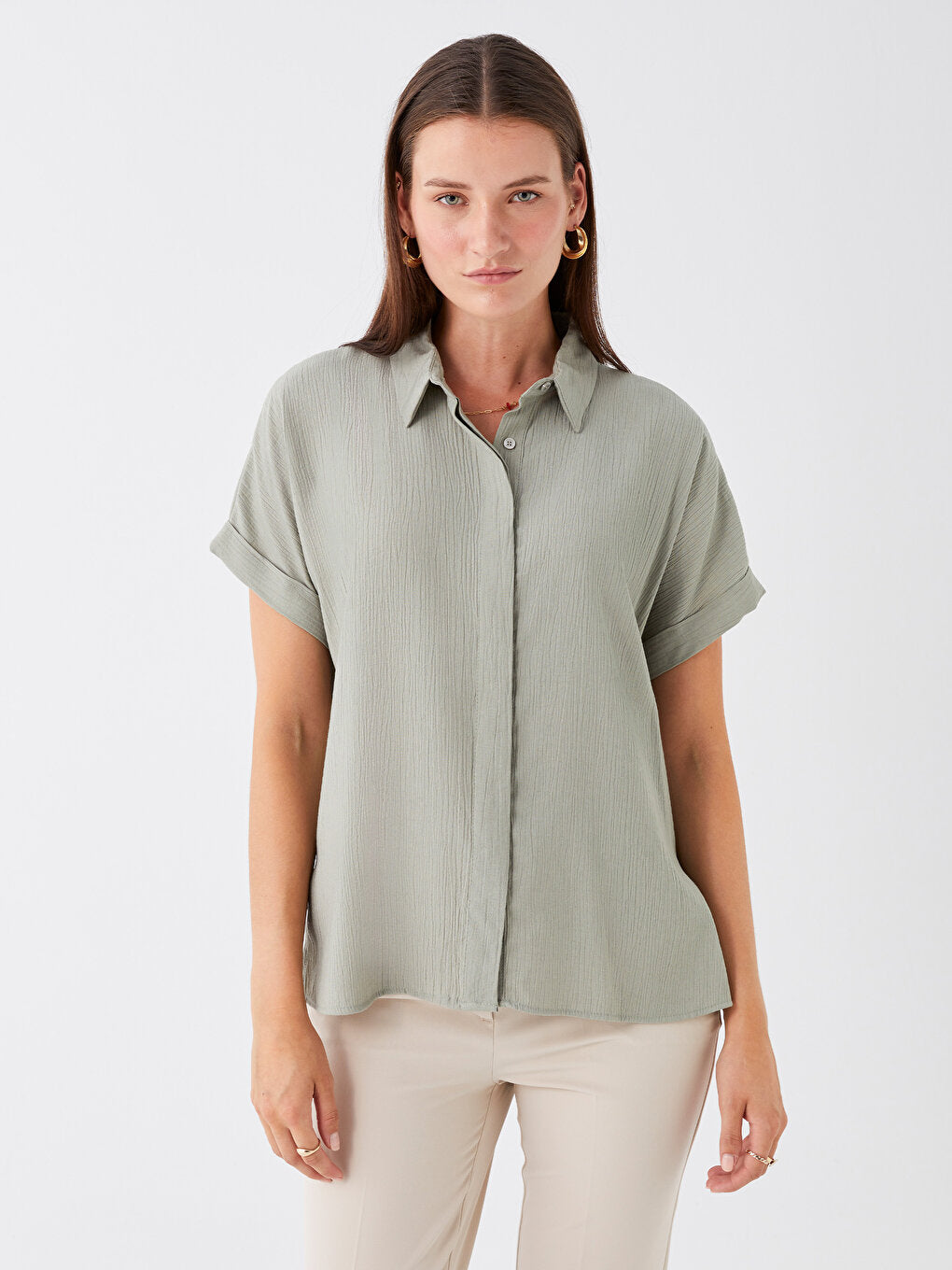 Plain Short Sleeve Oversize Women's Shirt