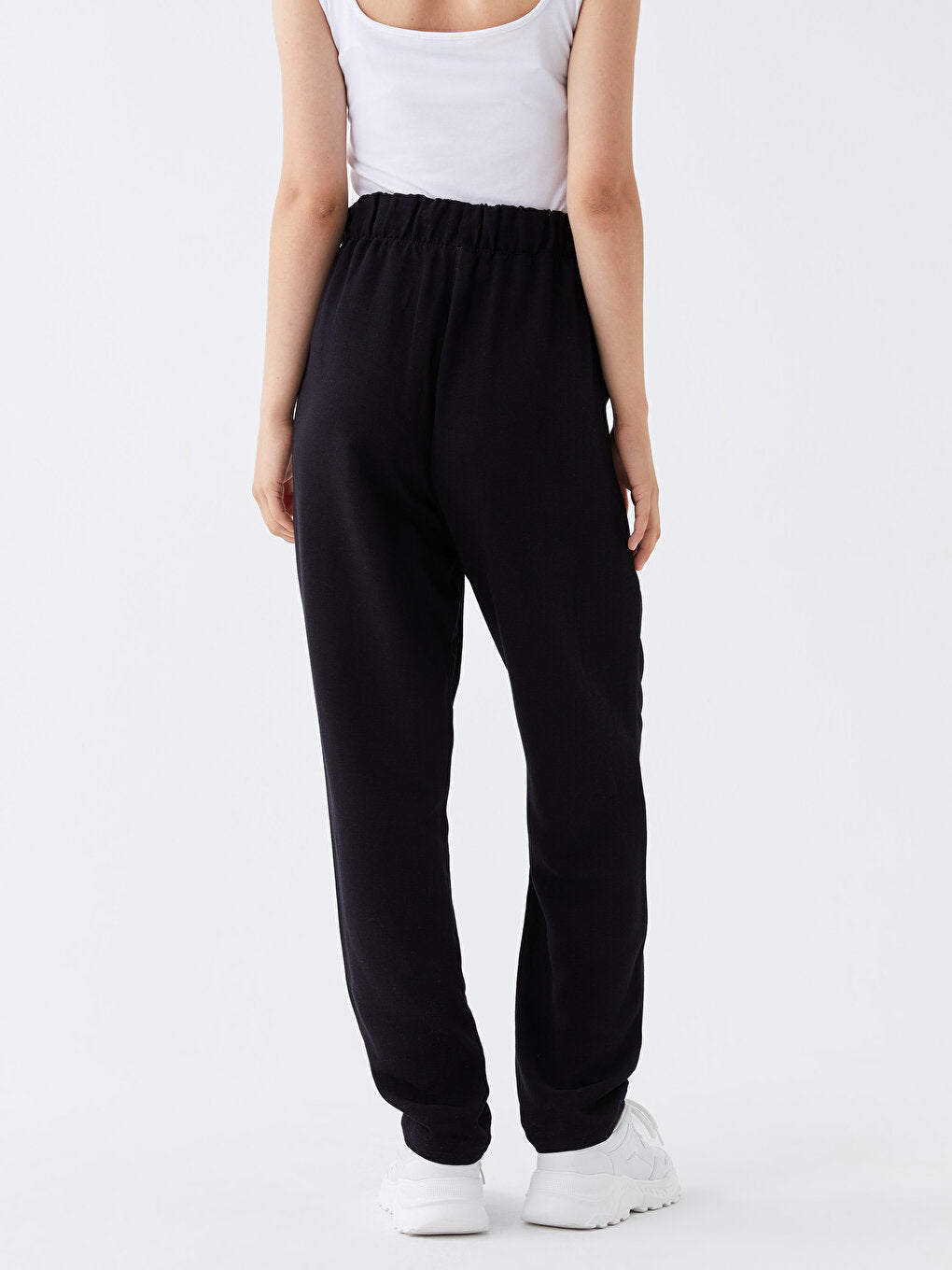 Plain Linen Blend Women's Trousers with Elastic Waist