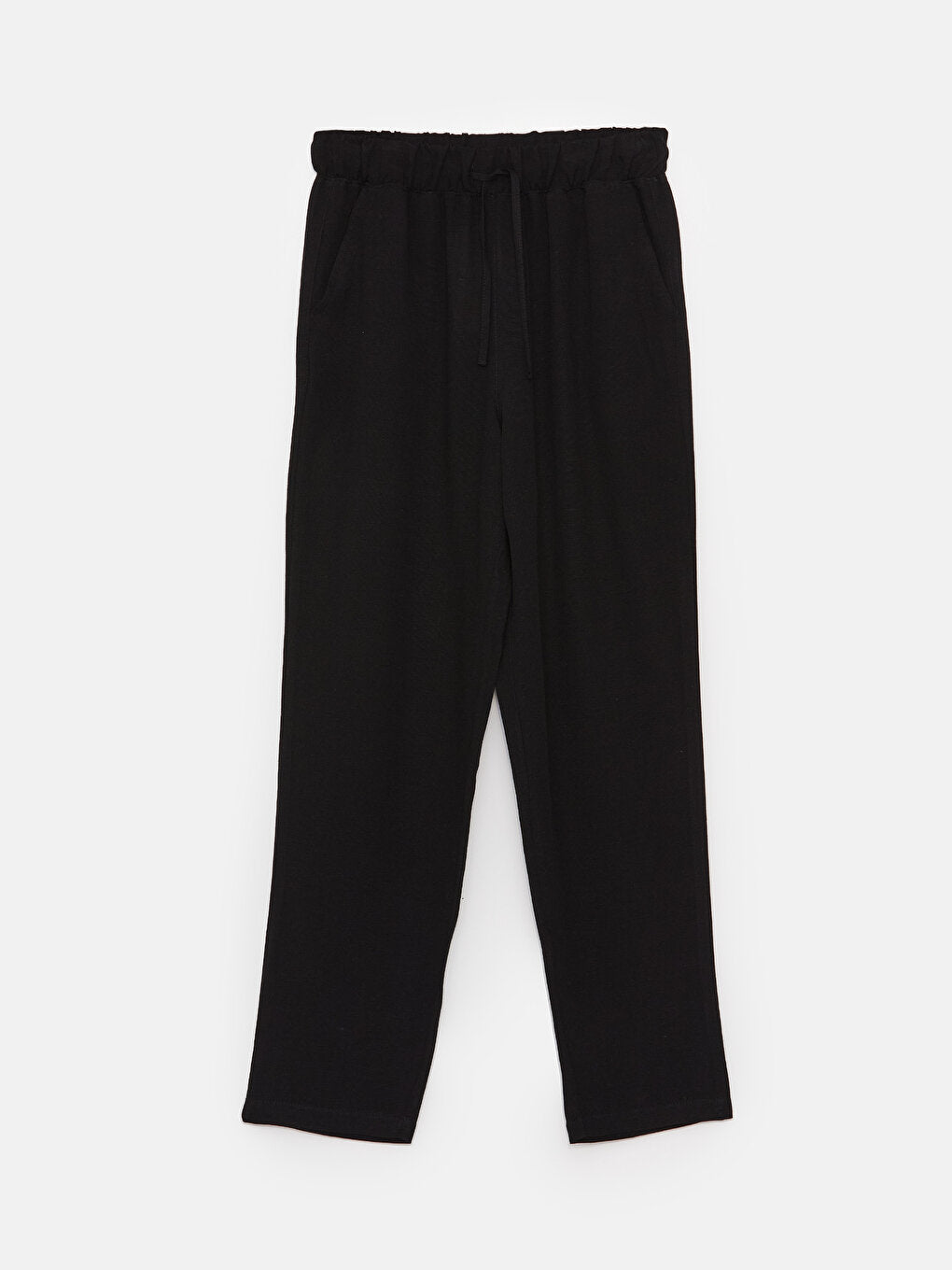 Plain Linen Blend Women's Trousers with Elastic Waist