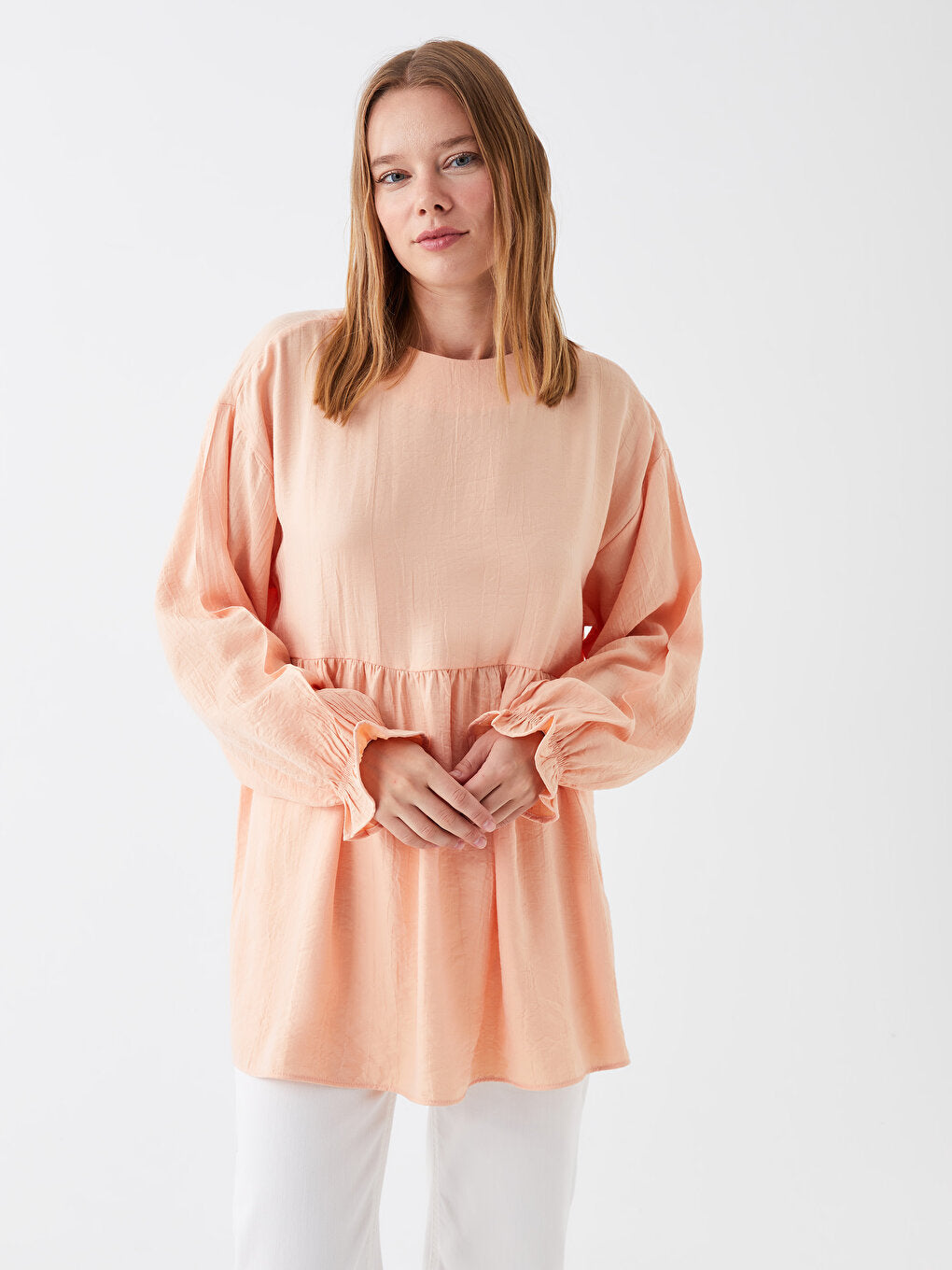 Crew Neck Plain Long Sleeve Women's Tunic