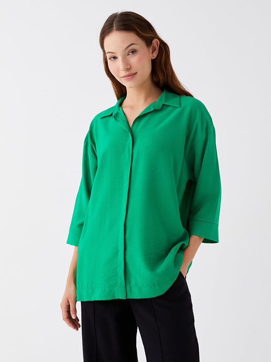 Shirt Collar Plain Oversize Women's Tunic