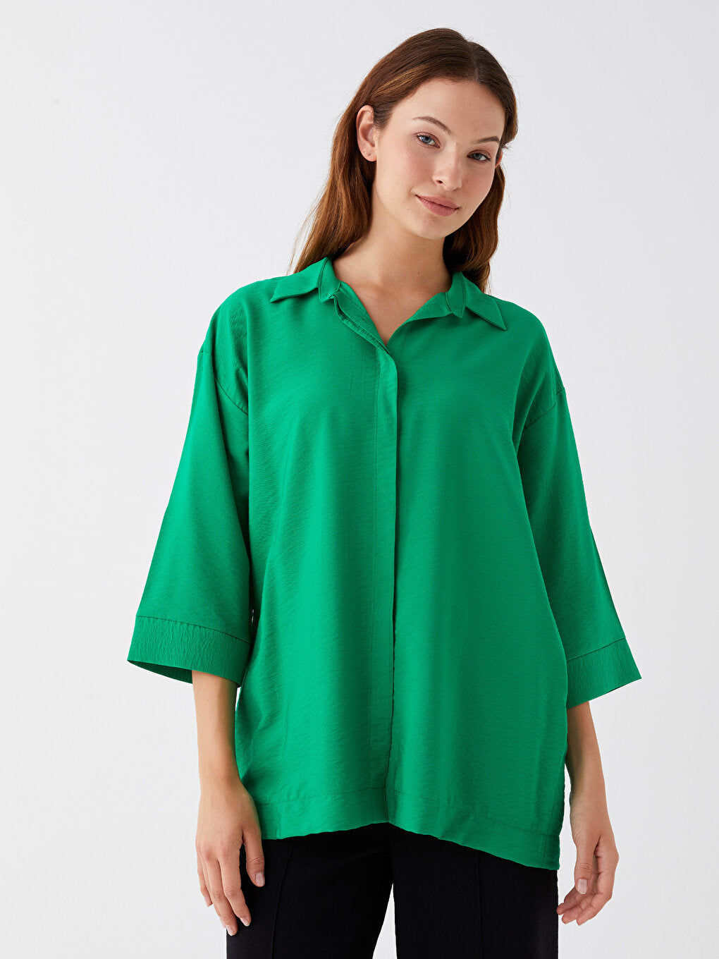 Shirt Collar Plain Oversize Women's Tunic