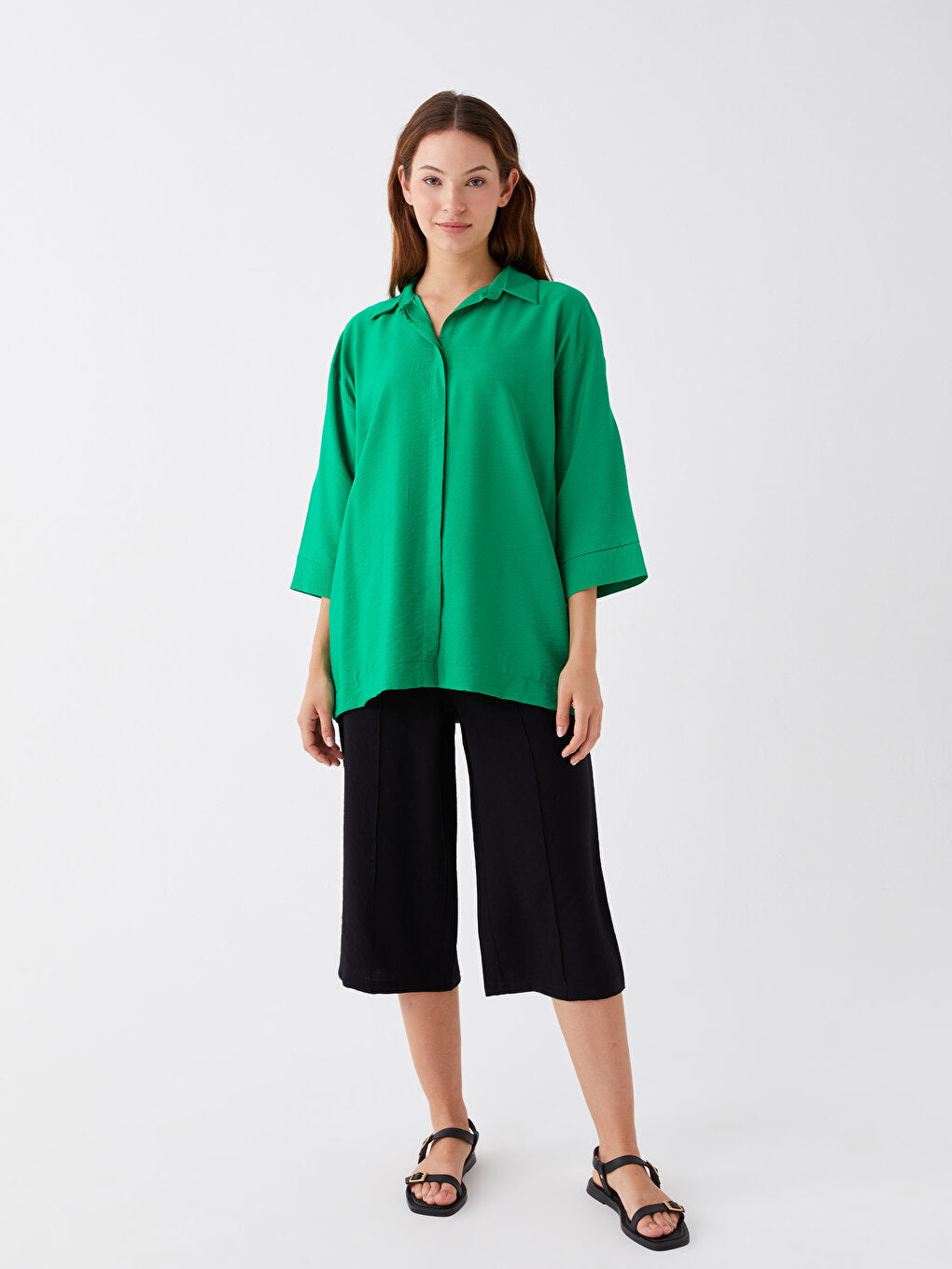 Shirt Collar Plain Oversize Women's Tunic