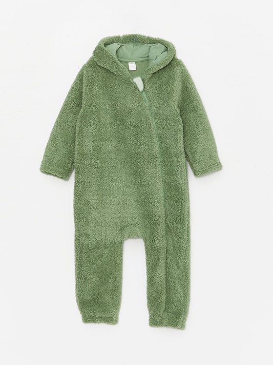 Hooded Baby Boy Plush Jumpsuit (0-12 Months With Booties, 12 Months+ Without Booties)