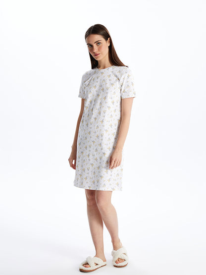 Crew Neck Printed Short Sleeve Women's Nightgown