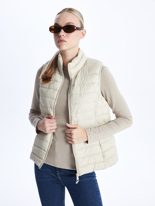 Women's High Collar Plain Puffer Vest