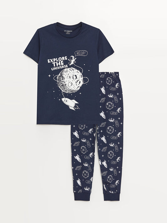 Crew Neck Printed Short Sleeve Boys' Pajama Set