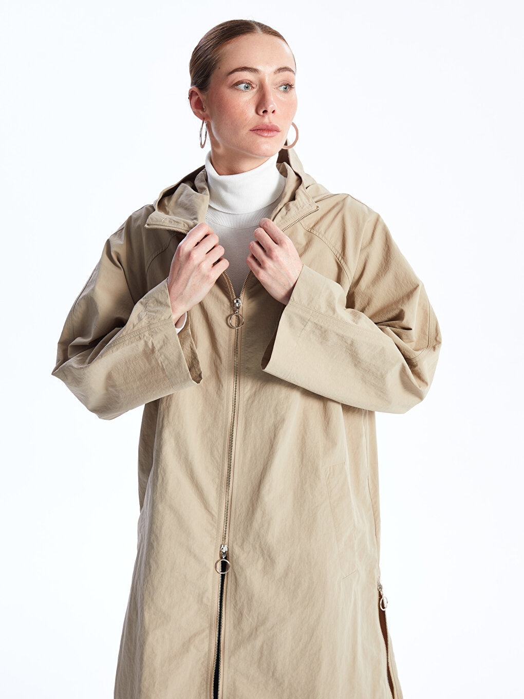 Hooded Plain Oversize Women's Trench Coat