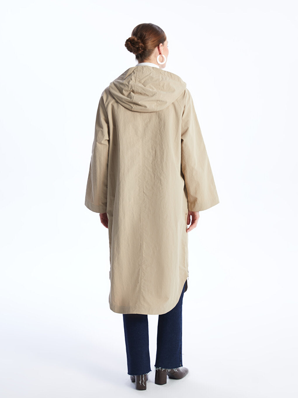 Hooded Plain Oversize Women's Trench Coat