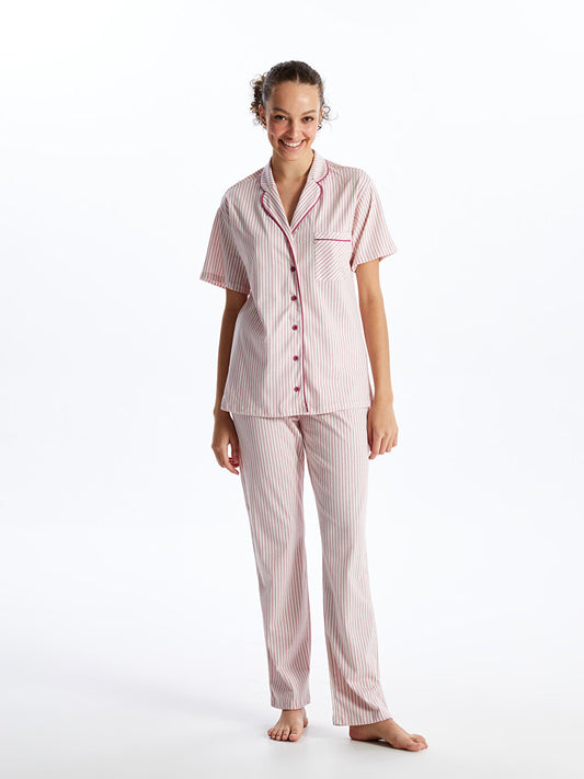 Shirt Collar Striped Short Sleeve Women's Pajama Set