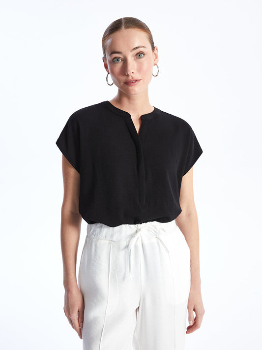 Loose Collar Plain Short Sleeve Women's Blouse