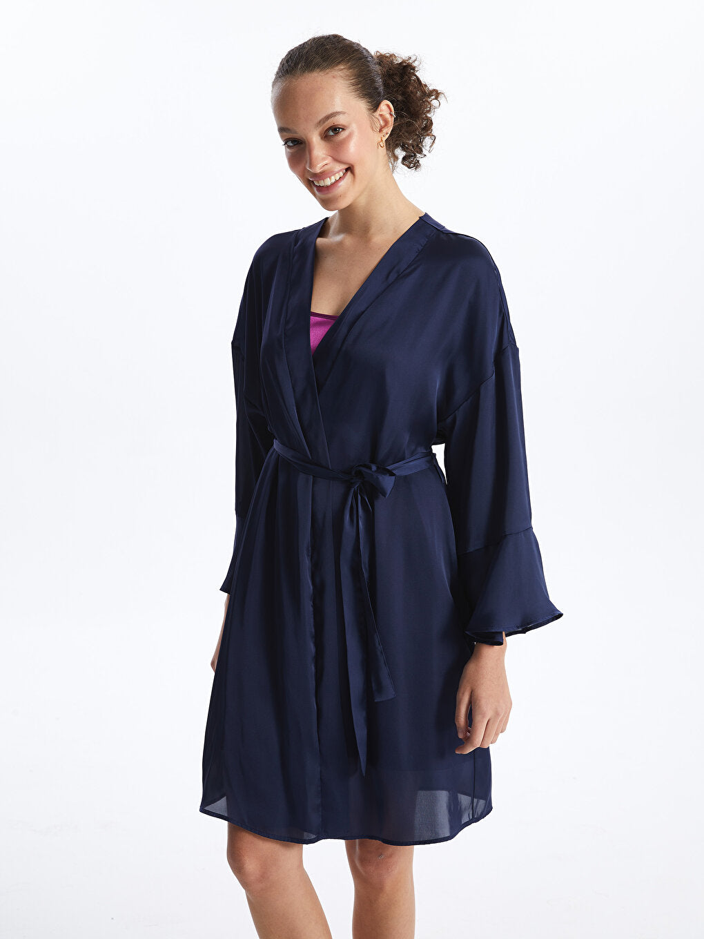 Shawl Collar Plain Satin Women's Dressing Gown