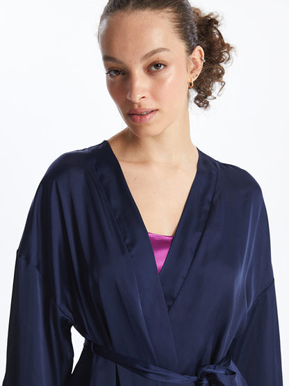 Shawl Collar Plain Satin Women's Dressing Gown