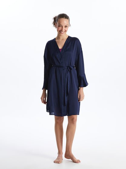 Shawl Collar Plain Satin Women's Dressing Gown