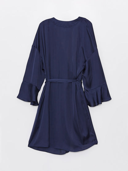 Shawl Collar Plain Satin Women's Dressing Gown