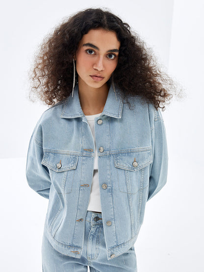 Plain Long Sleeve Women's Jean Shirt Jacket