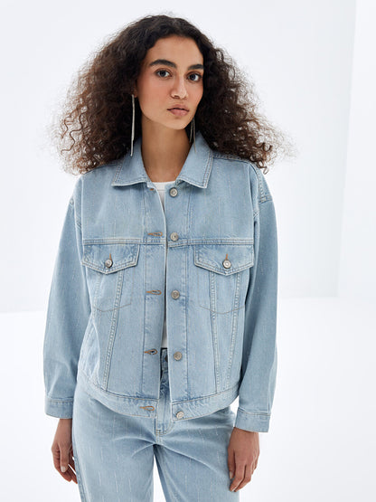 Plain Long Sleeve Women's Jean Shirt Jacket