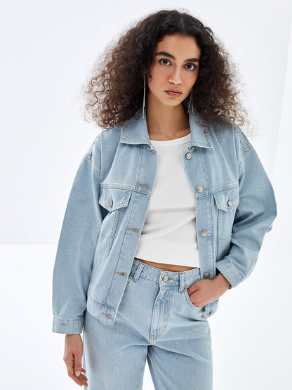 Plain Long Sleeve Women's Jean Shirt Jacket