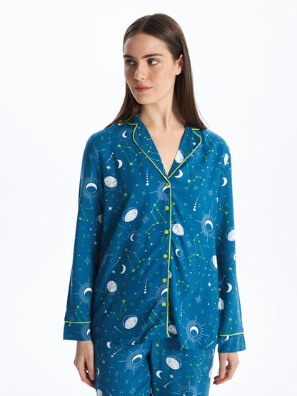 Shirt Collar Printed Long Sleeve Women's Pajama Set