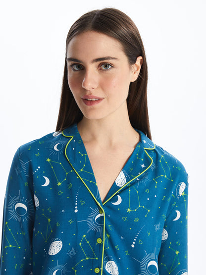 Shirt Collar Printed Long Sleeve Women's Pajama Set