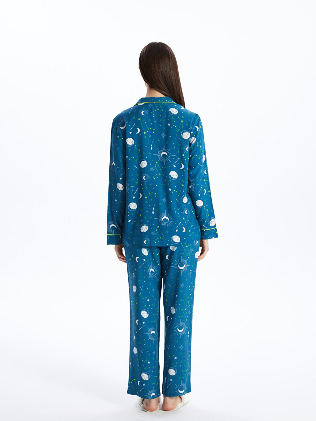 Shirt Collar Printed Long Sleeve Women's Pajama Set