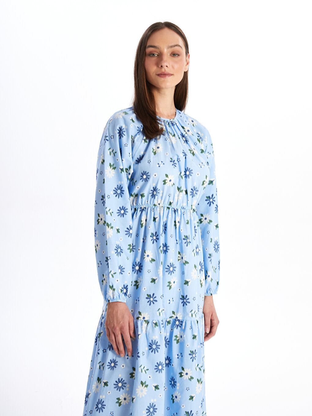 Crew Neck Floral Long Sleeve Women's Dress