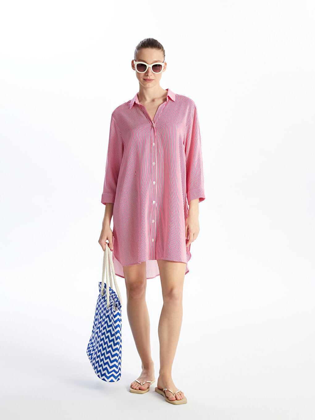 Shirt Collar Striped Women's Beach Dress