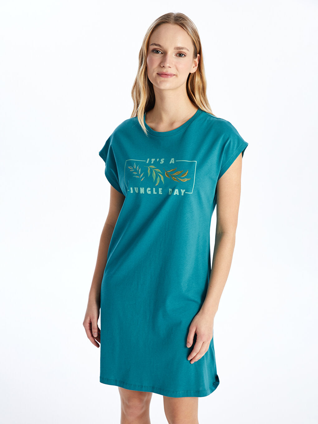 Crew Neck Printed Short Sleeve Women's Nightgown