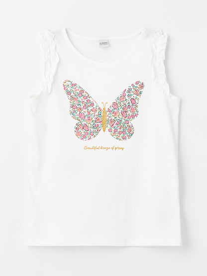 Crew Neck Printed Girl's Undershirt