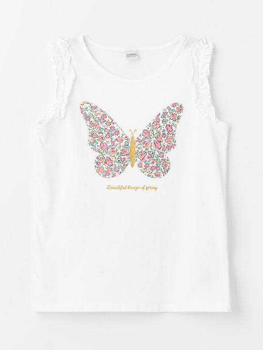 Crew Neck Printed Girl's Undershirt