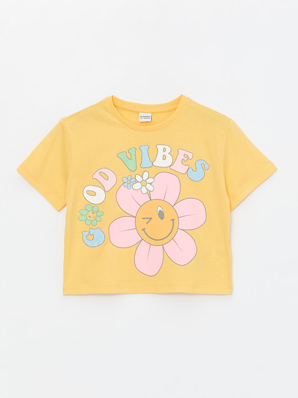 Crew Neck Printed Short Sleeve Girls' T-Shirt