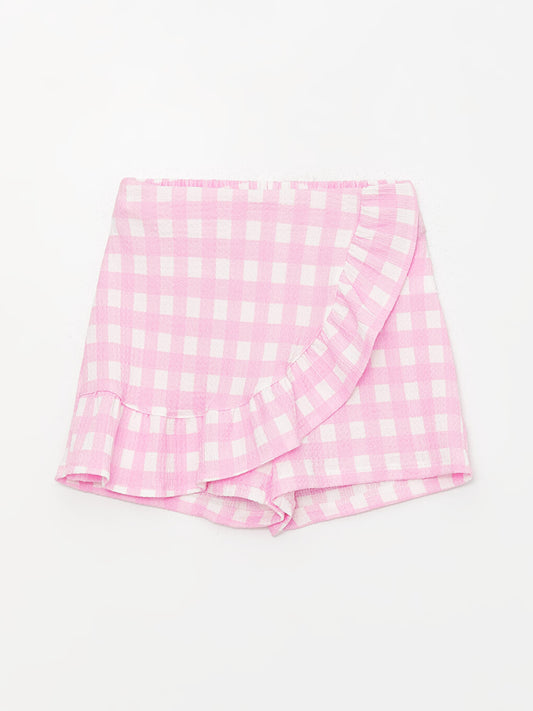 Plaid Girl's Shorts Skirt with Elastic Waist