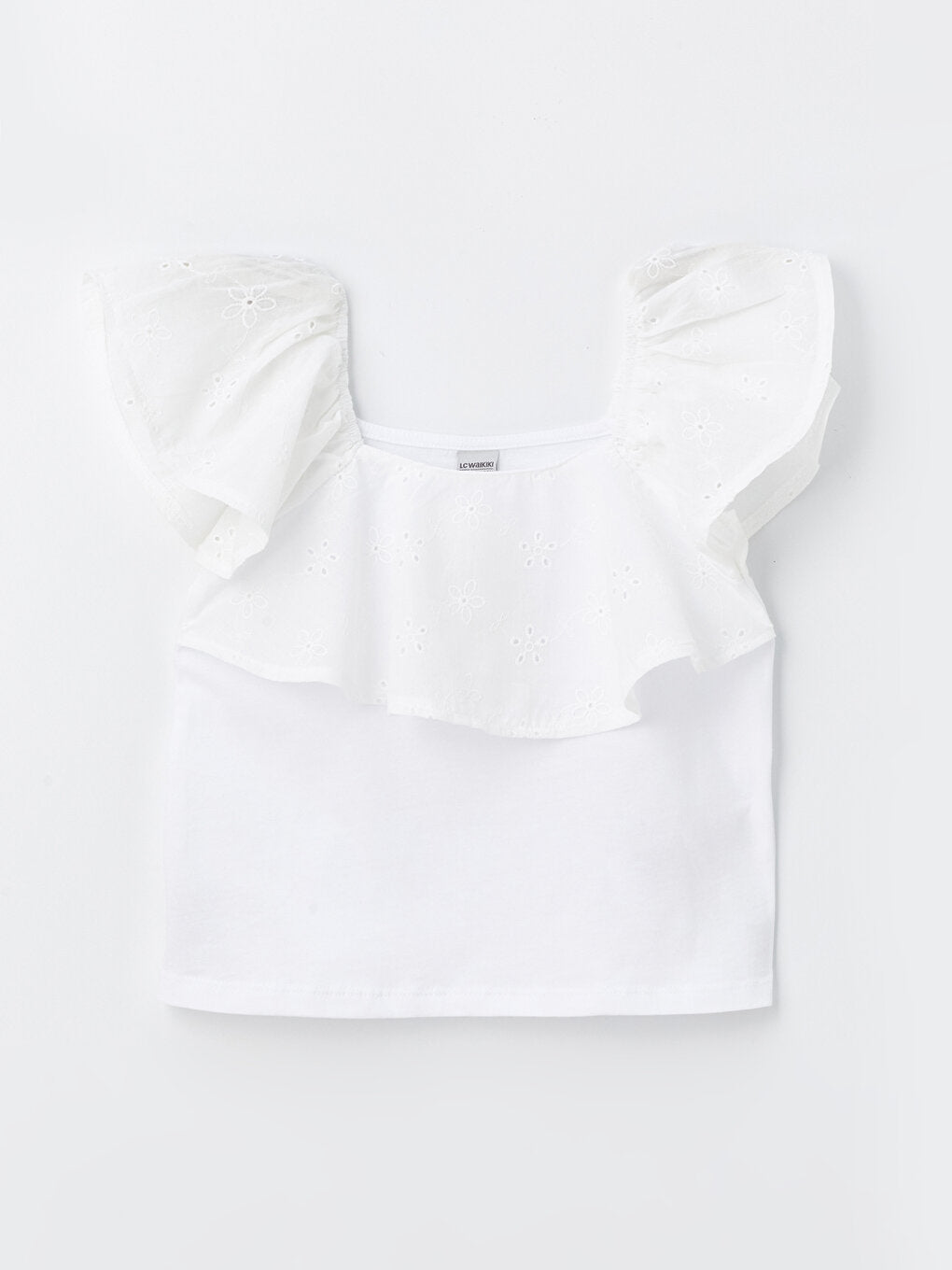 Square Neck Scallop Detailed Girl's T-Shirt