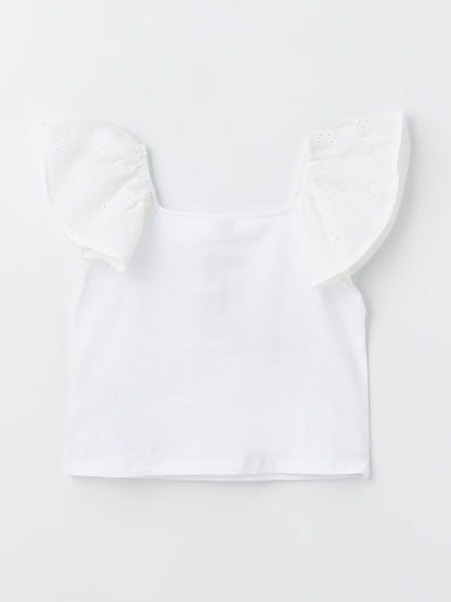 Square Neck Scallop Detailed Girl's T-Shirt