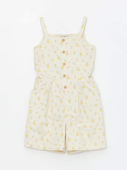 Square Collar Floral Girl's Jumpsuit