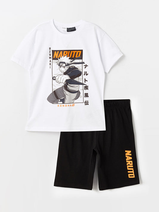 Crew Neck Naruto Printed Boy's Pajama Set with Shorts