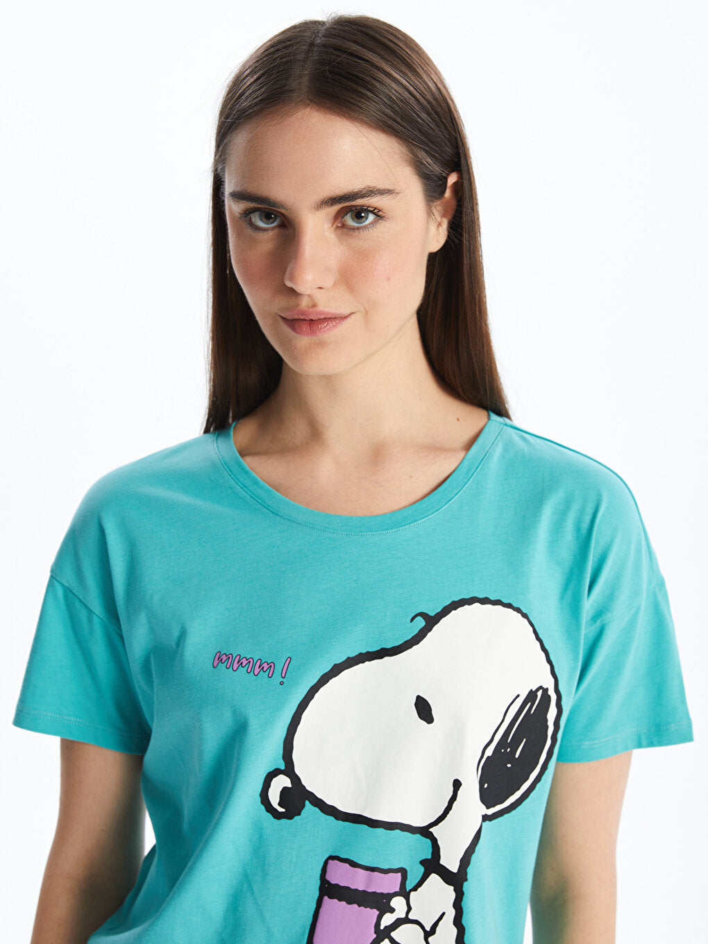 Crew Neck Snoopy Printed Short Sleeve Women's Pajama Set with Shorts