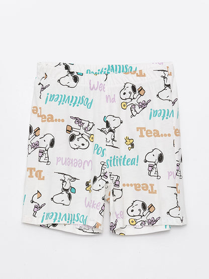 Crew Neck Snoopy Printed Short Sleeve Women's Pajama Set with Shorts