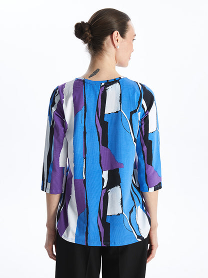 Crew Neck Patterned Women's Blouse