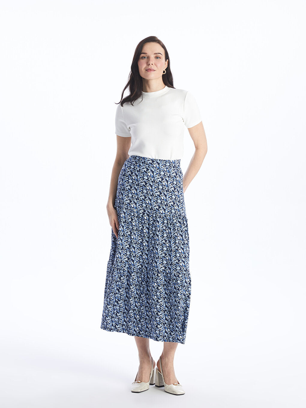 Patterned A-Line Women's Skirt with Elastic Waist