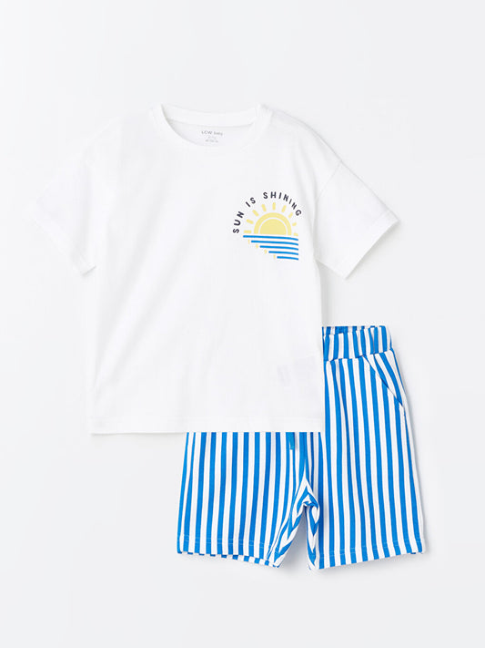 Crew Neck Short Sleeve Printed Baby Boy T-Shirt and Shorts Set of 2