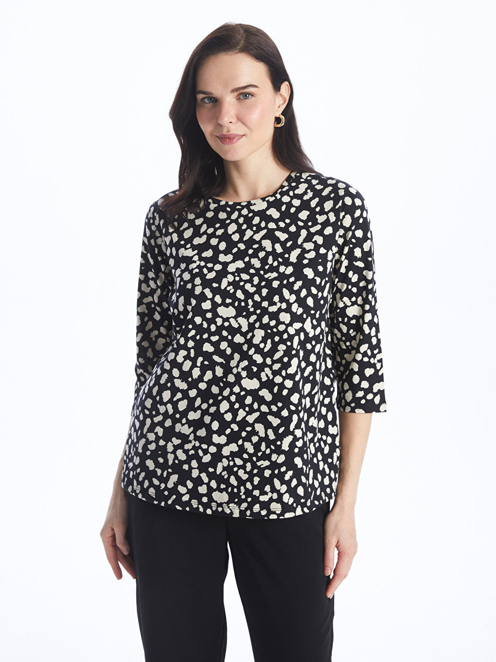 Crew Neck Patterned Women's Blouse