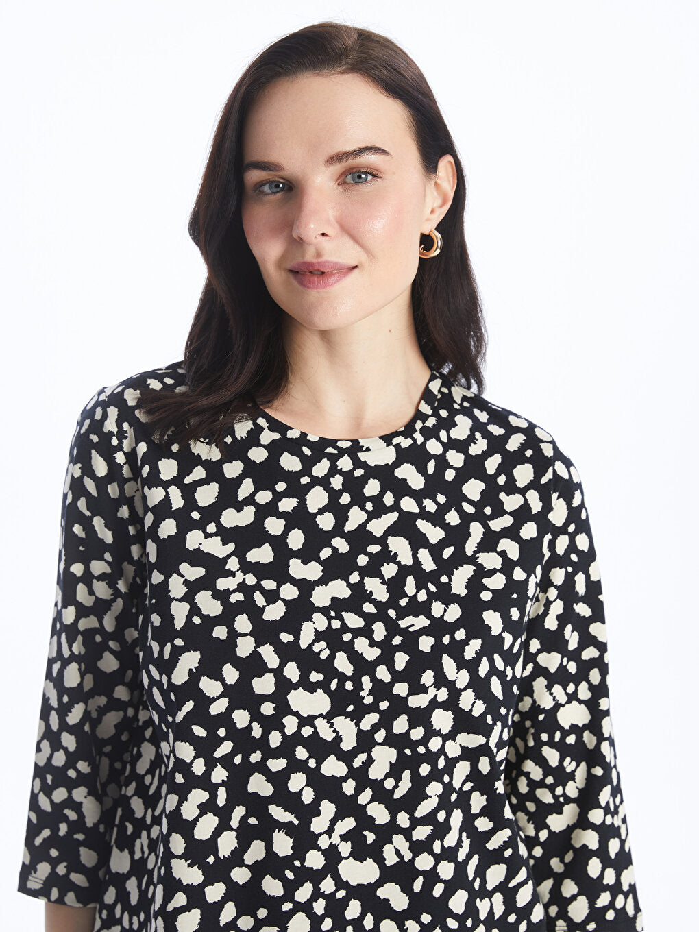 Crew Neck Patterned Women's Blouse